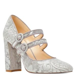 Nine West Grey Jacquard Double Strap Mary Janes